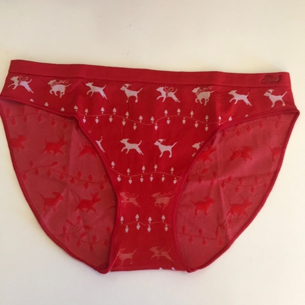 NWT PINK Victoria’s Secrets red/white Christmas Bikini Sz S